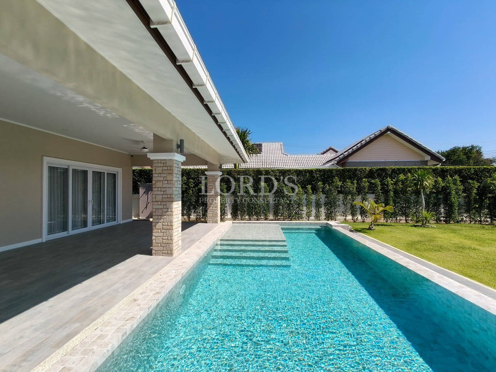 Modern house with swimming pool.