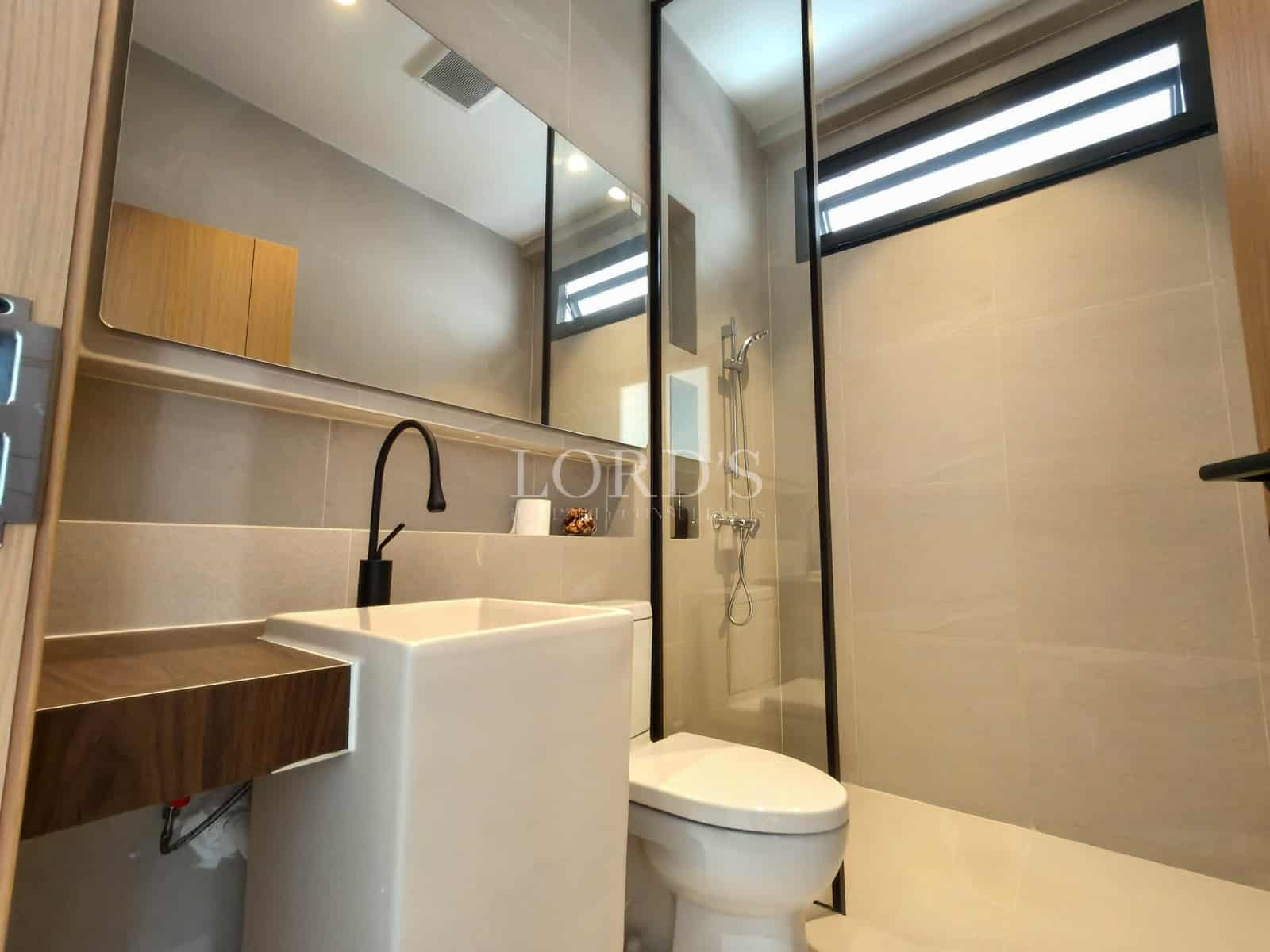 Modern bathroom with shower and sink