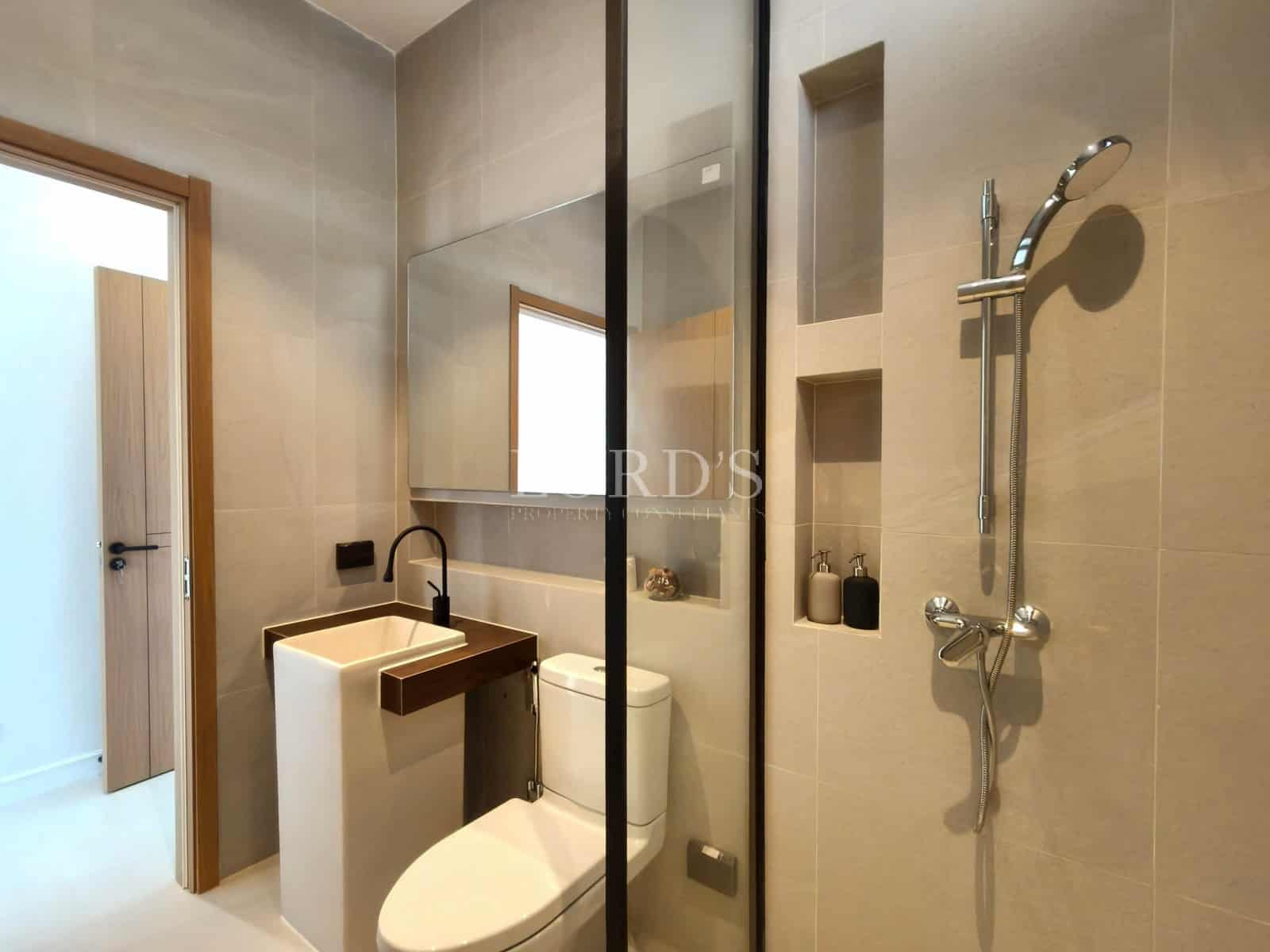 Modern bathroom with shower and toilet