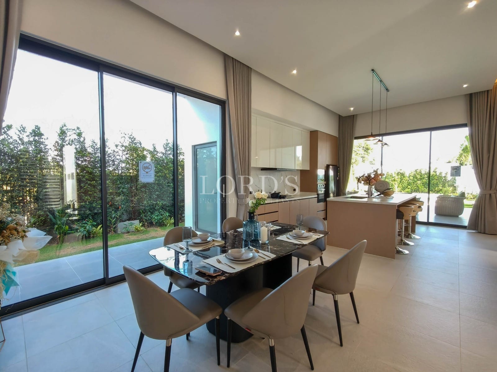Modern dining area with natural light
