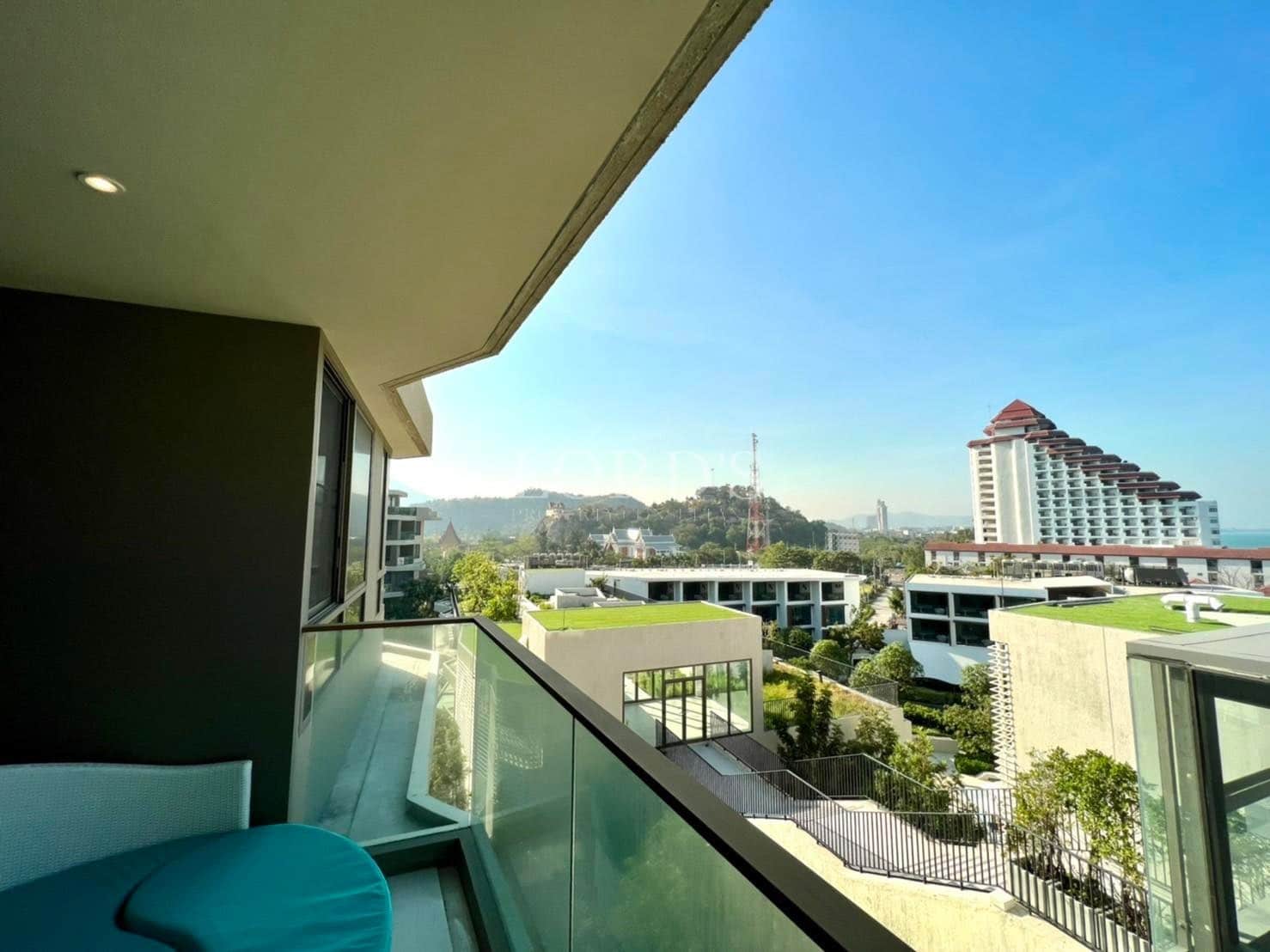 Balcony view of modern buildings.
