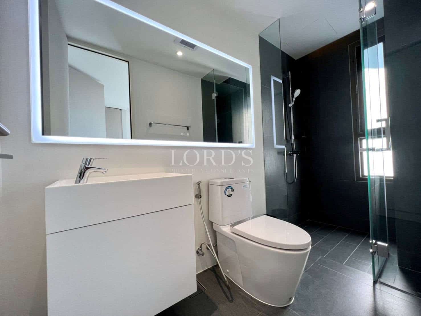 Modern bathroom with sleek design.