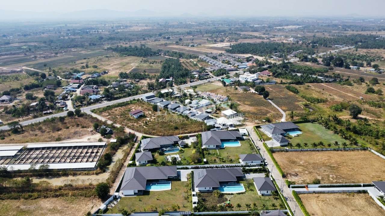 Aerial view of suburban landscape.